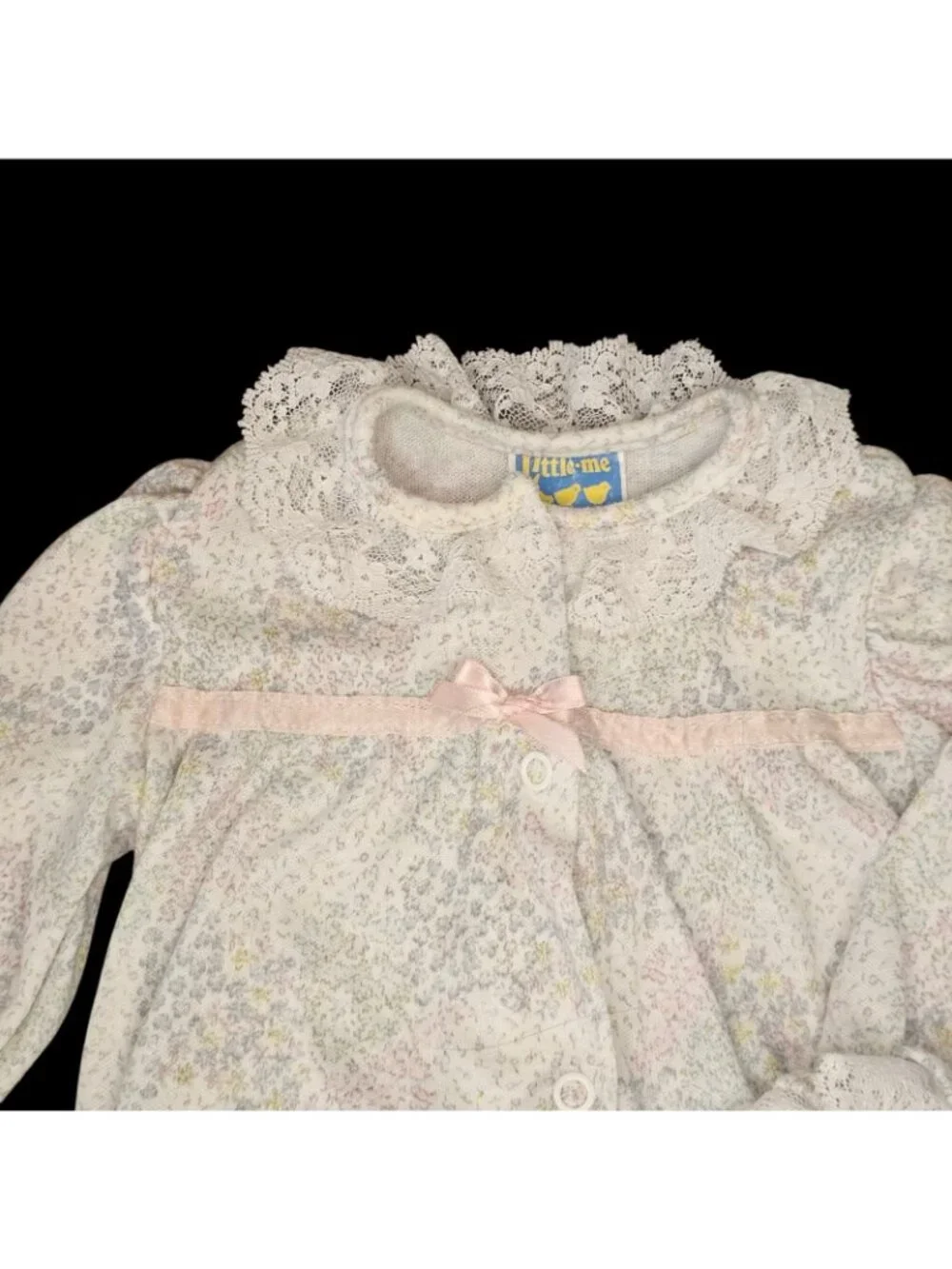 VTG Little Me Baby Girl Floral Footie Pajamas Outfit Sz 3 To 6 M Lace Ruffles